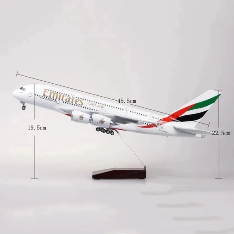 Decor 45CM 1/160 Scale Diecast Model A380 Emirates Airways Resin Airplane Airbus With Light And Wheels Toy Airline Collection