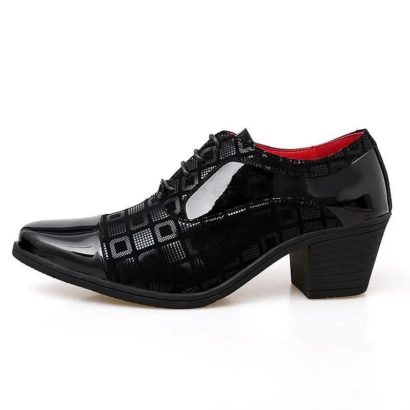 Italian Men Formal Shoes High Heels Pointed Toe Wedding Party Shoe Luxury Shiny Business Work Shoes British Style Leather Shoes