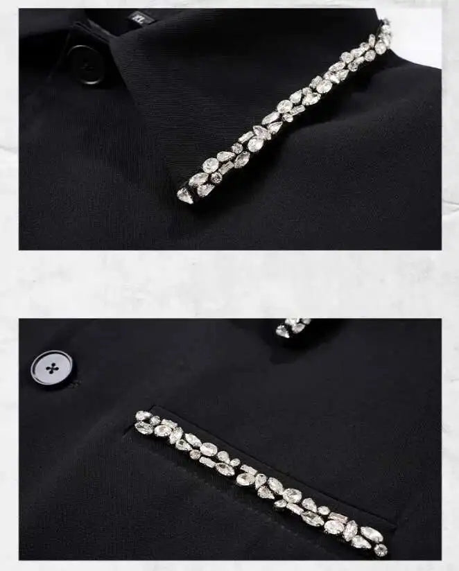 LUZHEN Luxury Elegant Diamond Patchwork Decorate Short Sleeve Big Lapel Shirts Men's 2025 Summer High Quality Casual Tops JY1575