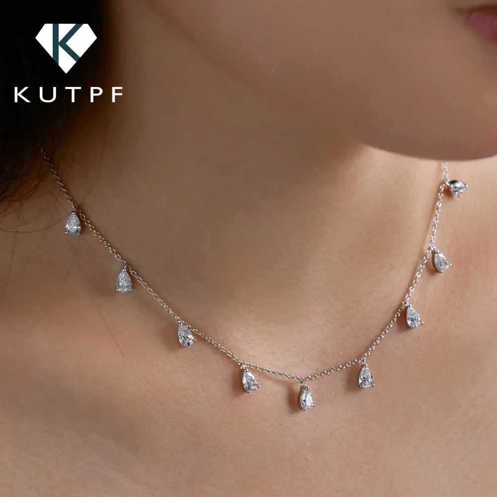 GRA Certified 0.5carat Pear Cut Moissanite Diamond Necklaces for Women 925 Sterling Silver Neck Chain Waterdrop Shape Choker