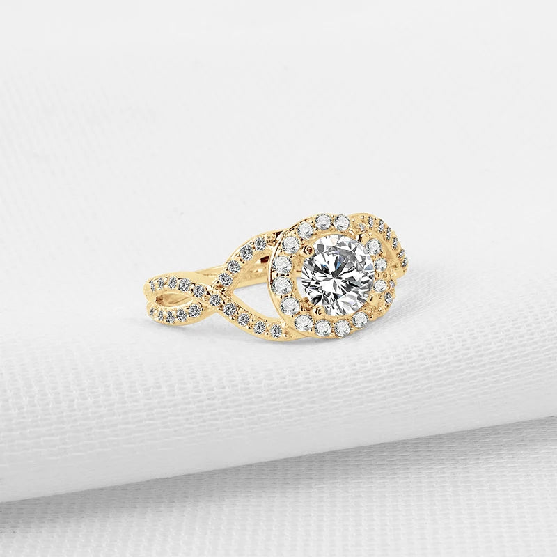Lnngy 6MM 0.8CT Moissanite Engagement Ring With Certificate Original 10K Solid Gold Twist Shank Ring for Women Fine Jewelry Gift