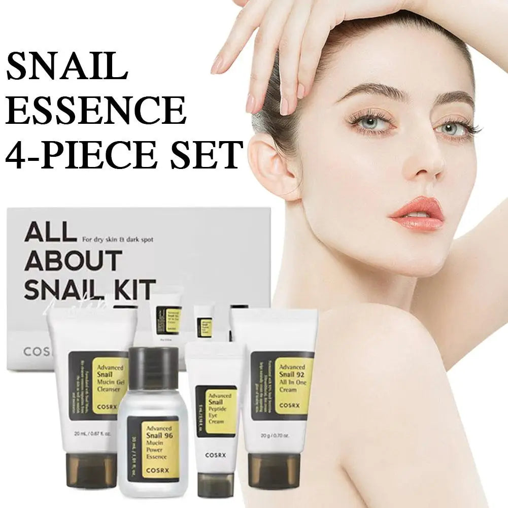 4-Piece Snail Mucin Skincare Set ✈️ Travel Size – Cleanser, 96 Power Essence, All-In-One Cream & Peptide Eye Cream | Korean Beauty