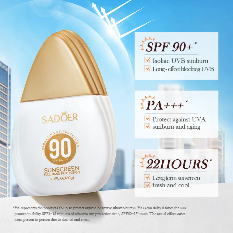 SADOER Spf 90+ Sunscreen for Face Body Sun Block Creams Solar Blocker Refreshing Non Greasy UV Resistant Facial Sunscreen
