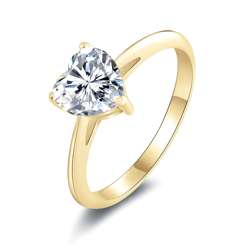 Lnngy 2024 Trend 10K Pure Gold Solitaire Rings Exquisite 7*7mm Heart Shaped Moissanite Rings For Couples Wedding Jewelry Gift