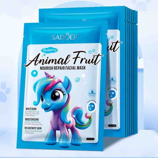 8pcs SADOER  Blueberry Unicorn Fruits Face Mask Moisturizing Brightening Firming Hydrating Facial Masks for Face Skin Care