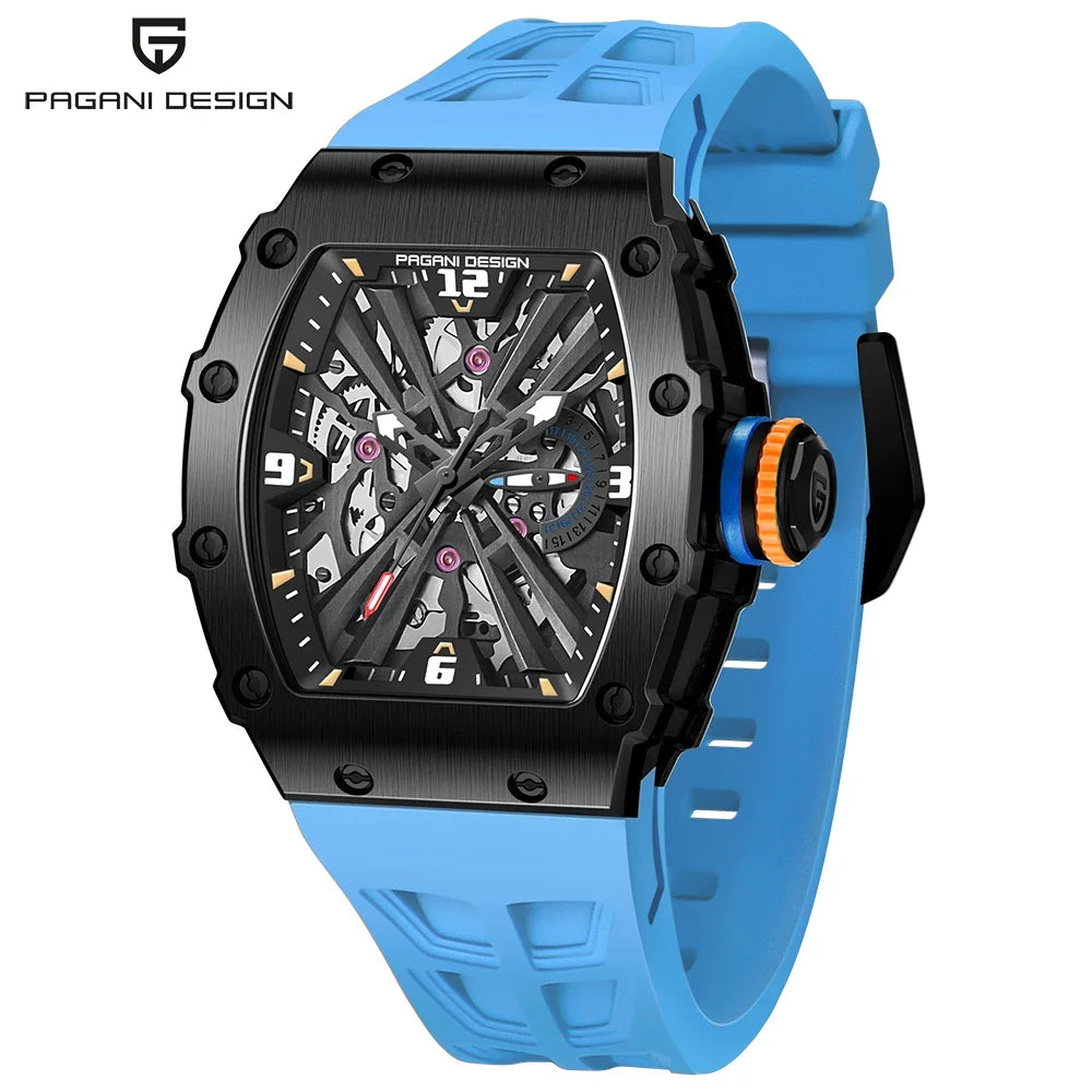 PAGANI DESIGN 2024 Luxury Mens Quartz Watches Barrel Shape Waterproof Wrist Watch For Men VH65 Silicone Luminous Sapphire Mirror
