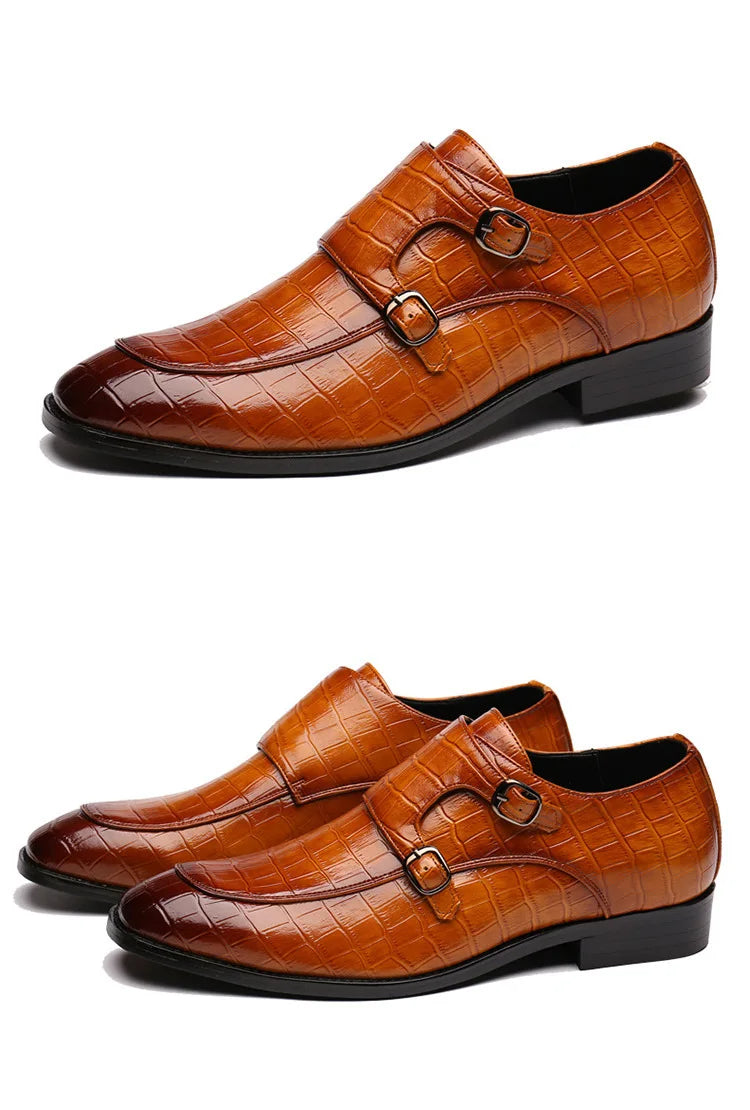 Luxury Men Dress Shoes Crocodile Grain Leather Shoes Men Buckle Casual Wedding Party Shoes High Quality Business Men Brogue Shoe