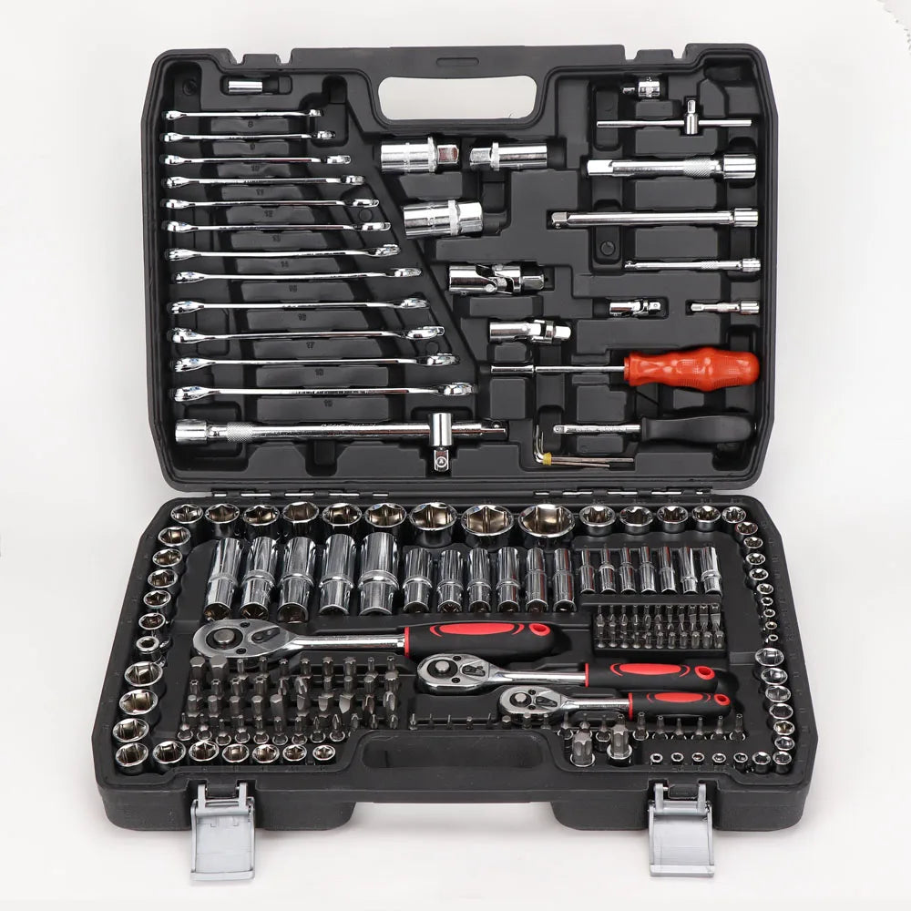 216PCS Professional Ratchet Wrench Socket Set 1/2" 1/4" 3/8" Wrench Repair Tool Home Repair Set with Black Box