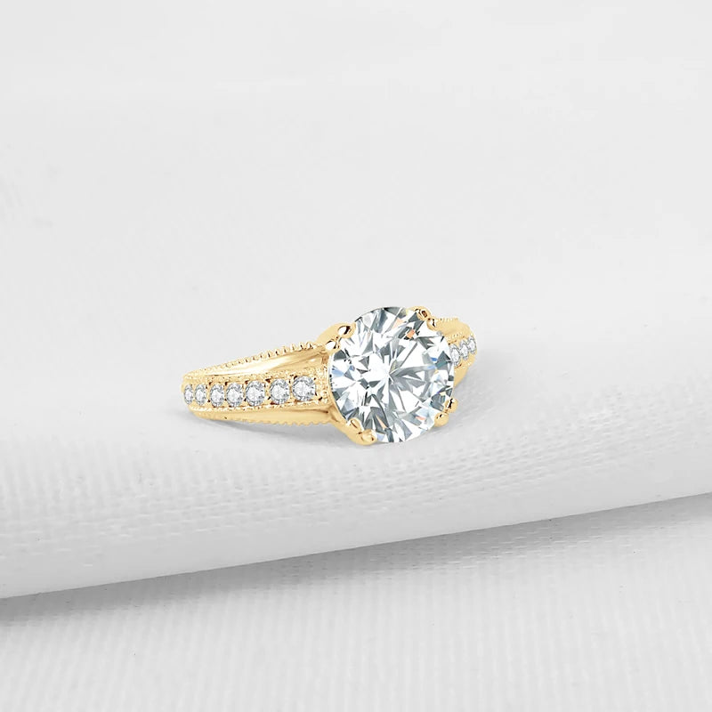 Lnngy Real 10K Yellow Gold Wedding Rings Round Cut 9mm 3ct Moissanite Engagement Ring for Women Jewelry Gift Bijoux Bague