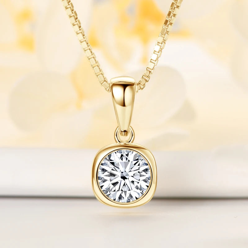 Lnngy 6.5mm 1ct Round Moissanite Necklace 925 Sterling Silver Box Chain Necklaces for Women Collares Mujer Fashion Jewelry Gift
