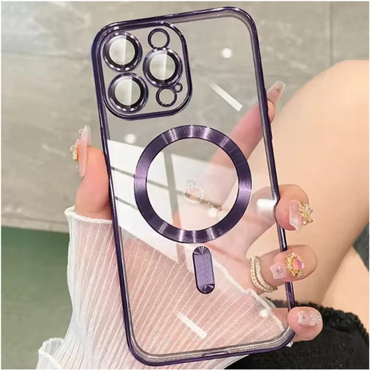Fashion Plating Magnetic Soft Case Magsafe For iPhone 16 15 14 Plus 13 12 11 Pro Max Wireless Charging Case With Lens Protector