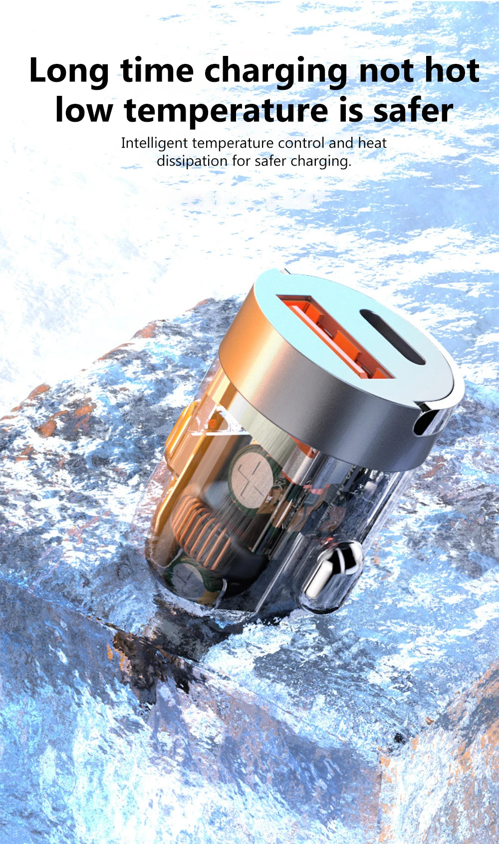 120W Transparent Invisible Pull Ring Car Charger USB Type C Fast Charging QC3.0 PD Phone Charger for iPhone Xiaomi Samsung