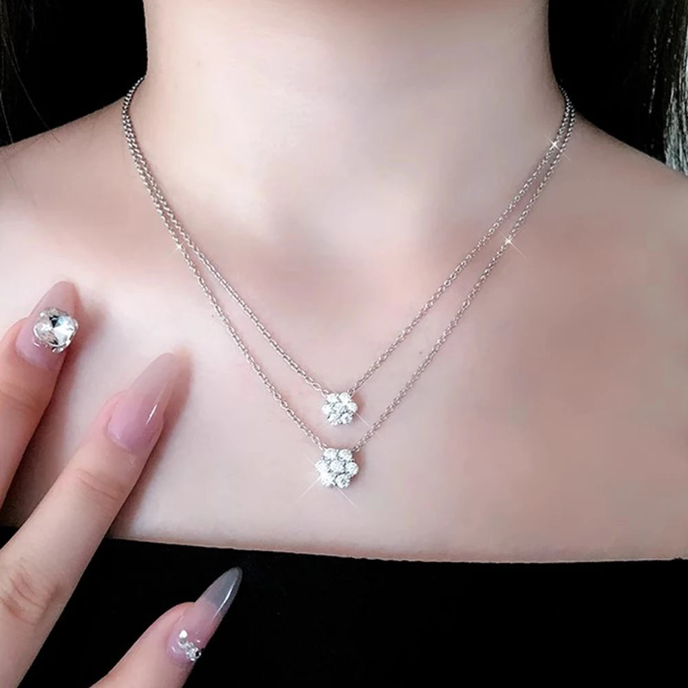 Real D Color Flower Full Moissanite Jewelry Sets for Women 925 Sterling Silver Diamond Pendant Necklace Stud Earrings Jewelry