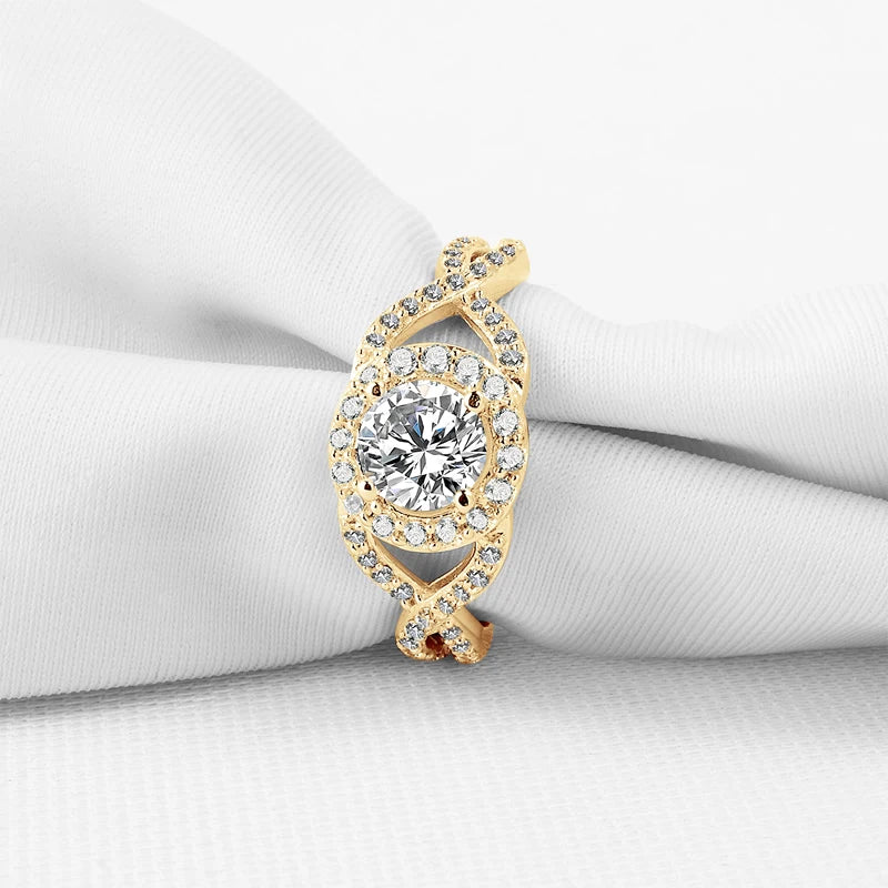 Lnngy 6MM 0.8CT Moissanite Engagement Ring With Certificate Original 10K Solid Gold Twist Shank Ring for Women Fine Jewelry Gift