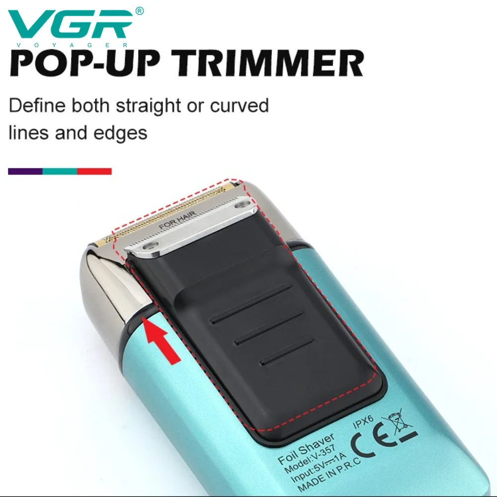 VGR Professional Hair Beard Electric Shaver For Men Beard Trimmer Wet Dry Shaving Machine Digital Display Shaver For Men V-357