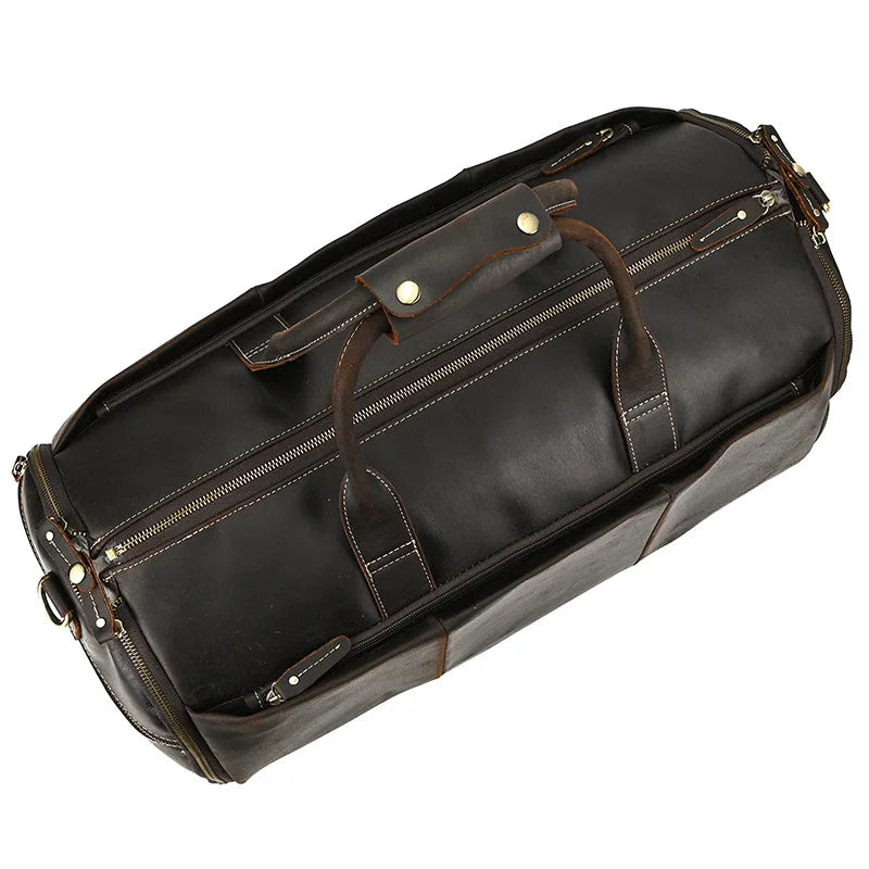 Crazy Horse Leather Folding Suit Bag Man Business Travel Bag With Shoe Pocket Clothes Cover Luggage Duffel Bag Man Bag For Suits