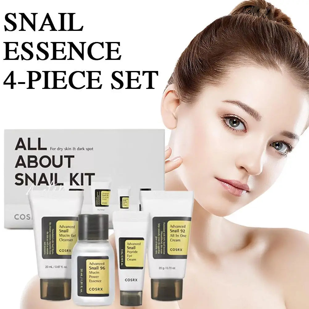 4-Piece Snail Mucin Skincare Set ✈️ Travel Size – Cleanser, 96 Power Essence, All-In-One Cream & Peptide Eye Cream | Korean Beauty