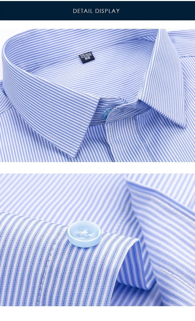 Men's Long Sleeved Shirt Business Casual Classic Plaid Striped Checked Purple Blue Male Social Dress Shirts for Man Button Shirt