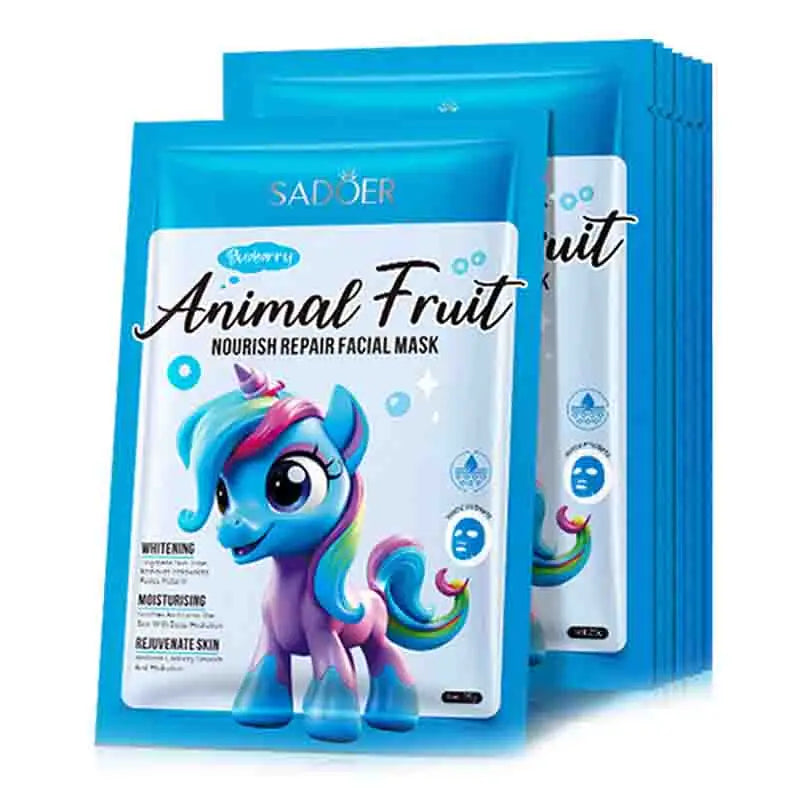 8pcs SADOER  Blueberry Unicorn Fruits Face Mask Moisturizing Brightening Firming Hydrating Facial Masks for Face Skin Care