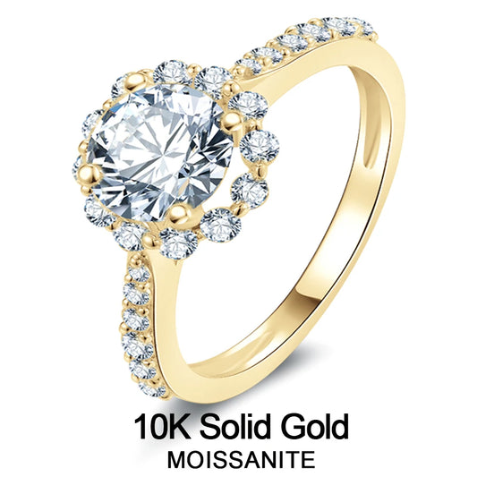 Lnngy 10K Solid Gold Women Rings Certified 1.0 Carat Round Cut Moissanite Engagement Ring for Couples Valentine's Day Xmas Gift