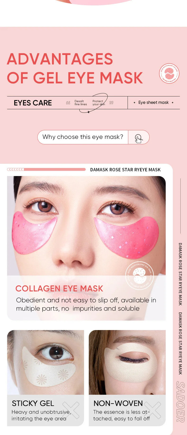 60pcs SADOER Rose Starry Collagen Eye Mask Anti Dark Circles Remove Eyes Bags Moisturizing Firming Eye Patches Eyes Skin Care