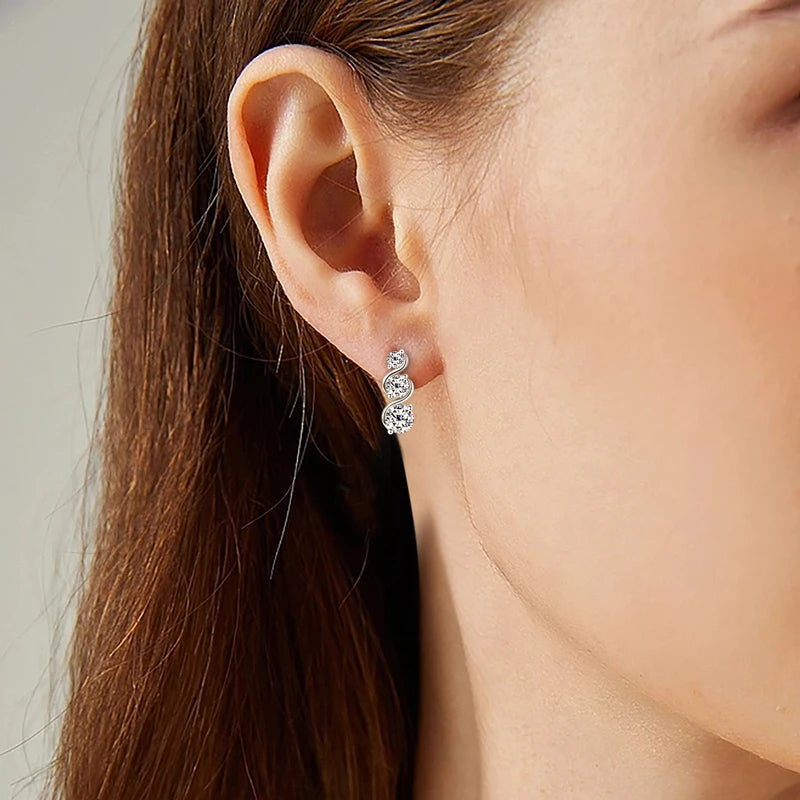 Lnngy 1.80CTTW  Moissanite Twisted Earring for Women 925 Sterling Silver Infinity Stud Earrings Piercing Daily Life Jewelry Gift