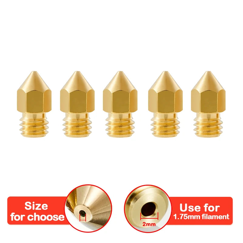 5/10PCS MK8 Brass Nozzle 0.2MM 0.3MM 0.4MM 0.5MM Extruder Print Head Nozzle For 1.75MM CR10 CR10S Ender-3 3D Printer Accessories