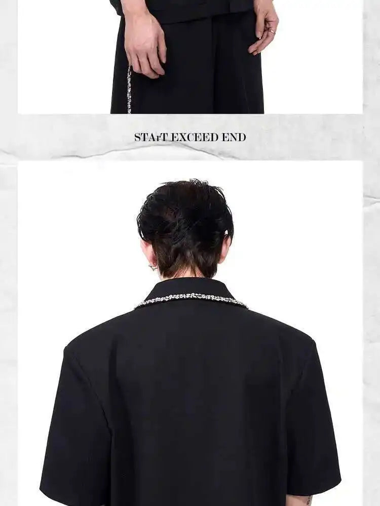 LUZHEN Luxury Elegant Diamond Patchwork Decorate Short Sleeve Big Lapel Shirts Men's 2025 Summer High Quality Casual Tops JY1575