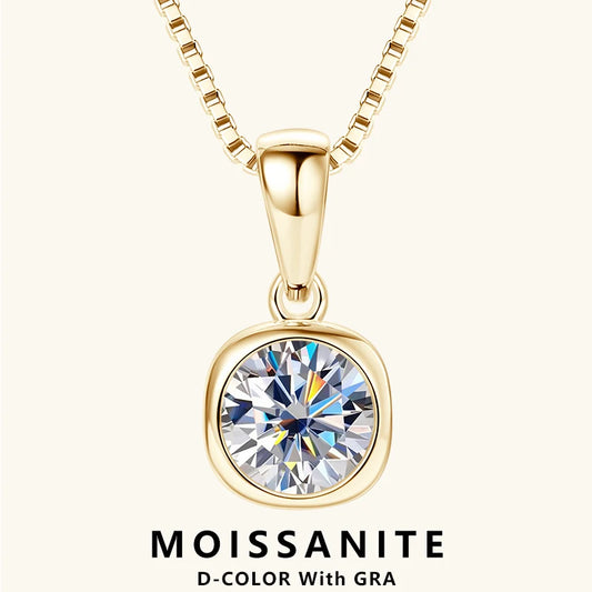 Lnngy 6.5mm 1ct Round Moissanite Necklace 925 Sterling Silver Box Chain Necklaces for Women Collares Mujer Fashion Jewelry Gift