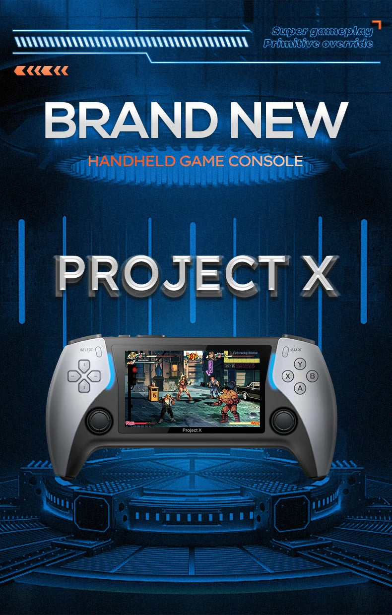 NEW Project X Portable Pocket Video Game Console 128G 40000+ Games 4.3” IPS Screen Support PS1 Retro Gaming Dual Speaker Stereo