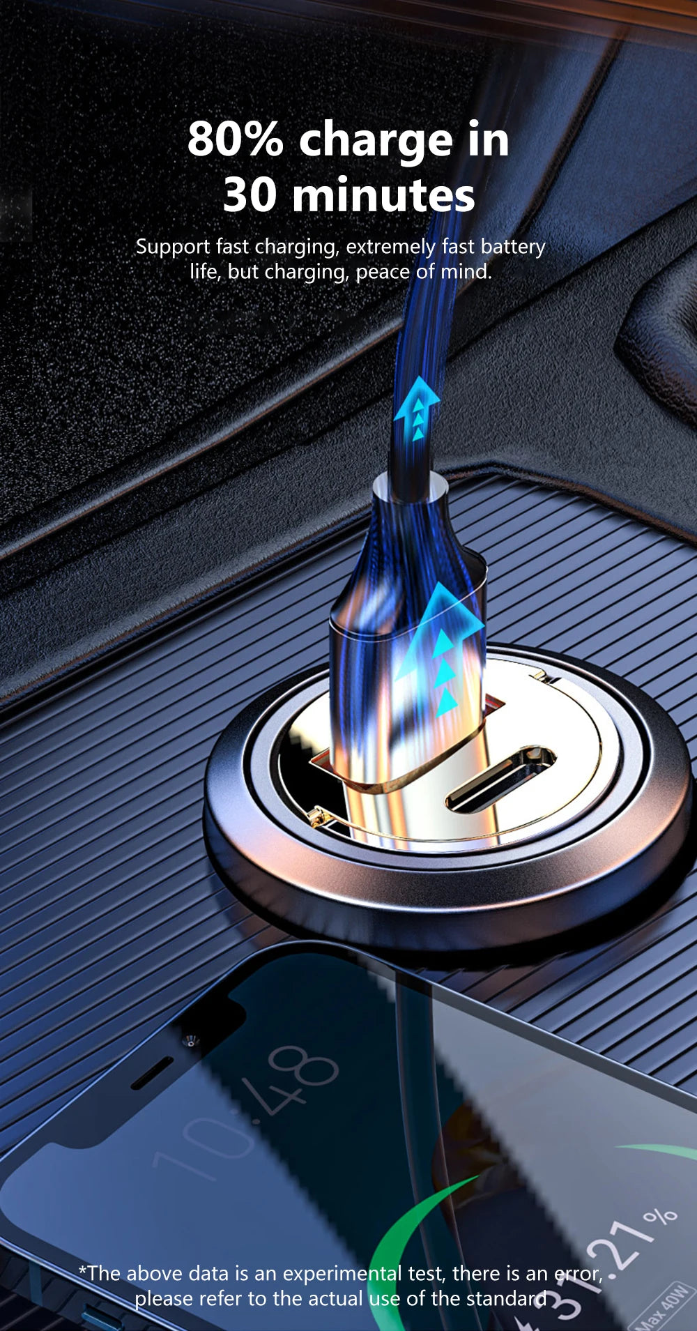 120W Transparent Invisible Pull Ring Car Charger USB Type C Fast Charging QC3.0 PD Phone Charger for iPhone Xiaomi Samsung