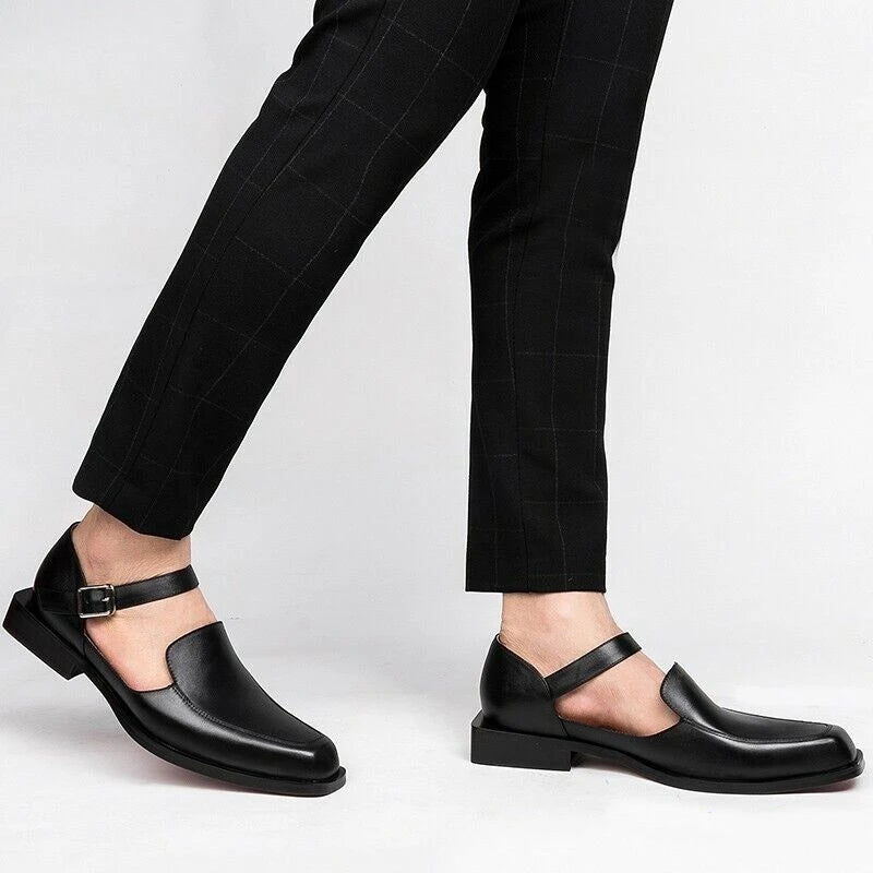 New Black Men's Summer Sandals Pu Leather Buckle Strap Dress Shoes for Men with  Business Formal Shoes Men