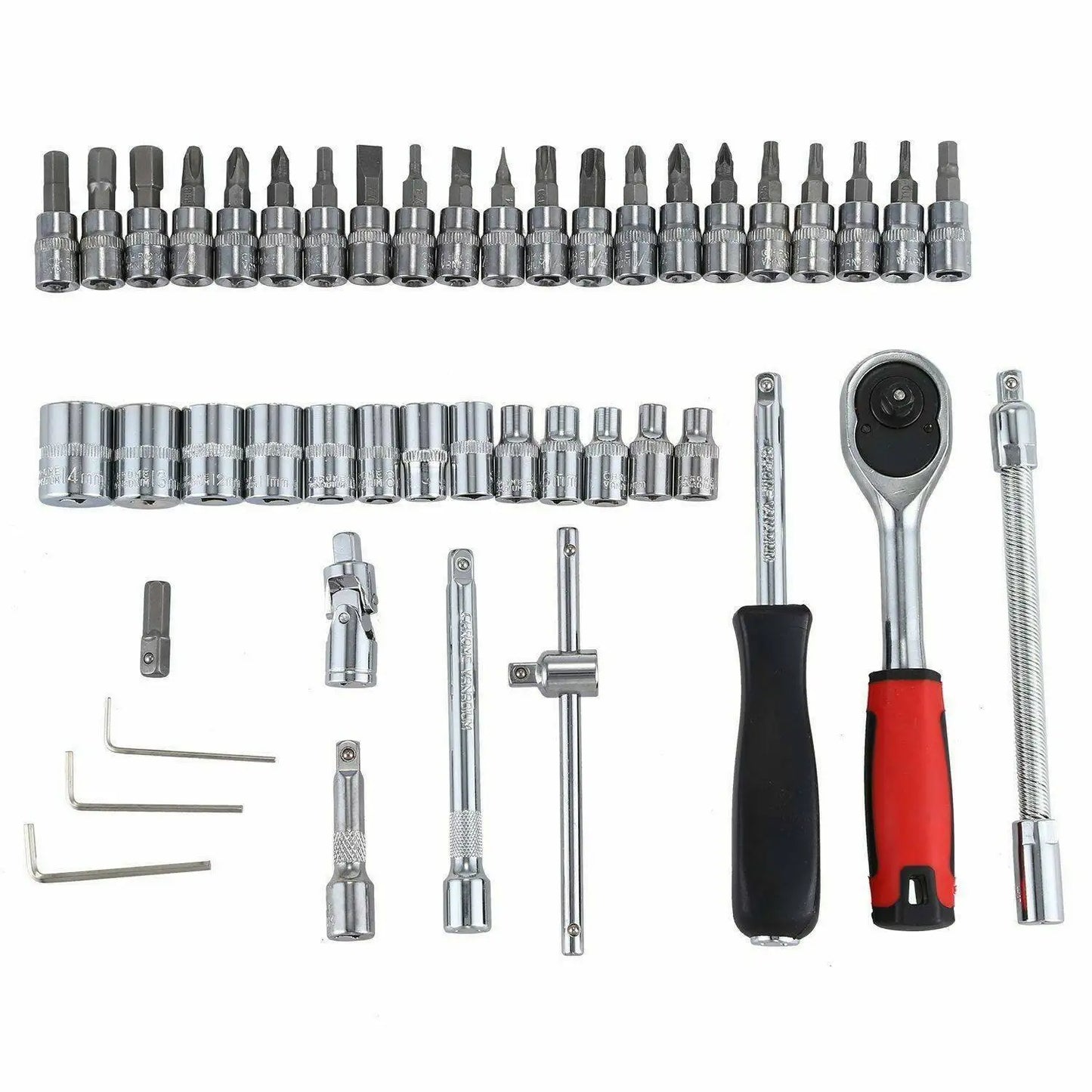46pc 1/4 inch Drive Ratchet Socket Set Wrench Set with Sockets Metric Hex Bit Socket Set Repair Handing Tool Kits for Home Auto