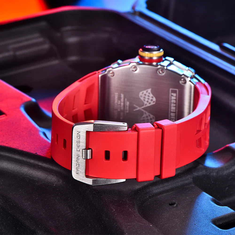 PAGANI DESIGN 2024 Luxury Mens Quartz Watches Barrel Shape Waterproof Wrist Watch For Men VH65 Silicone Luminous Sapphire Mirror