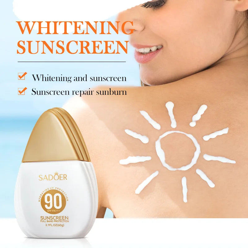 SADOER Spf 90+ Sunscreen for Face Body Sun Block Creams Solar Blocker Refreshing Non Greasy UV Resistant Facial Sunscreen