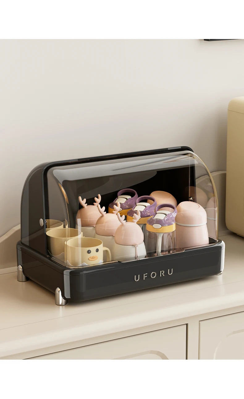 UFORU Dust-proof drain cup holder multi-function household teacups with cover large capacity milk bottle coffee cup organizer