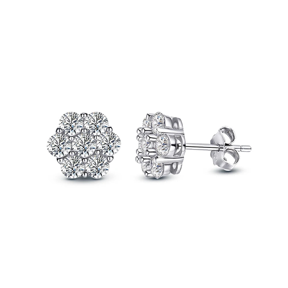 Real D Color Flower Full Moissanite Jewelry Sets for Women 925 Sterling Silver Diamond Pendant Necklace Stud Earrings Jewelry