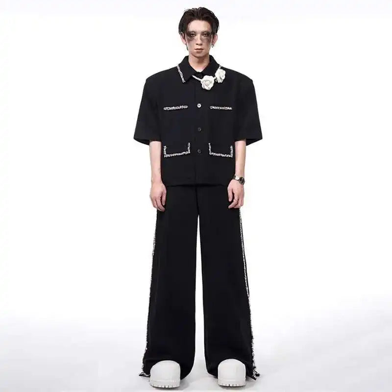 LUZHEN Luxury Elegant Diamond Patchwork Decorate Short Sleeve Big Lapel Shirts Men's 2025 Summer High Quality Casual Tops JY1575