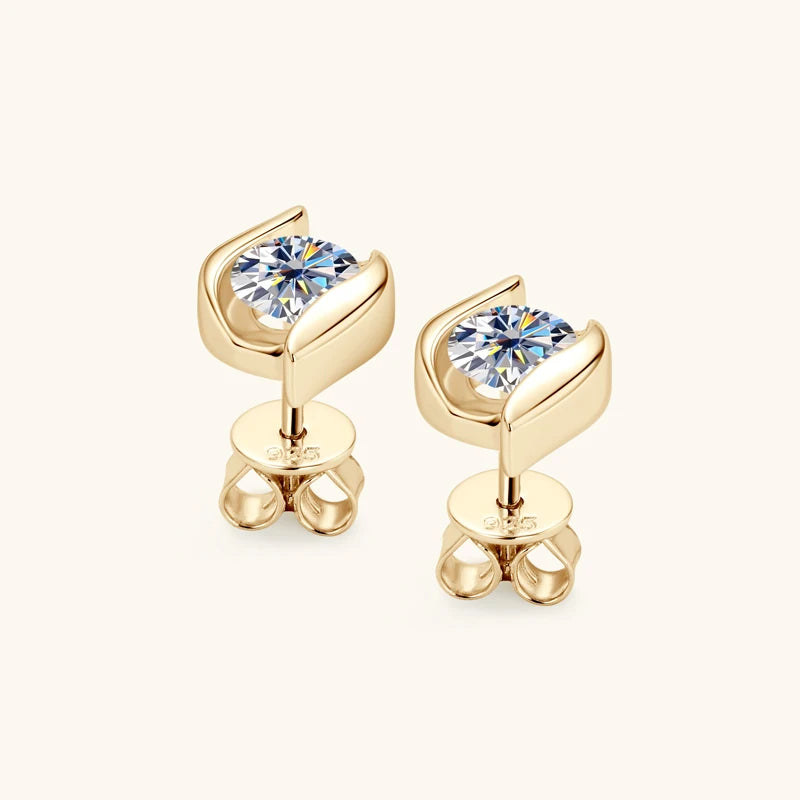Gold Plated Silver 925 Real Moissanite Jewelry Set for Women 2.0ctw D Color Lab Diamond Stud Earrings Pendant Necklace Sets Gift