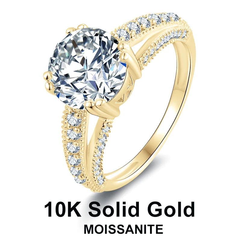 Lnngy Real 10K Yellow Gold Wedding Rings Round Cut 9mm 3ct Moissanite Engagement Ring for Women Jewelry Gift Bijoux Bague