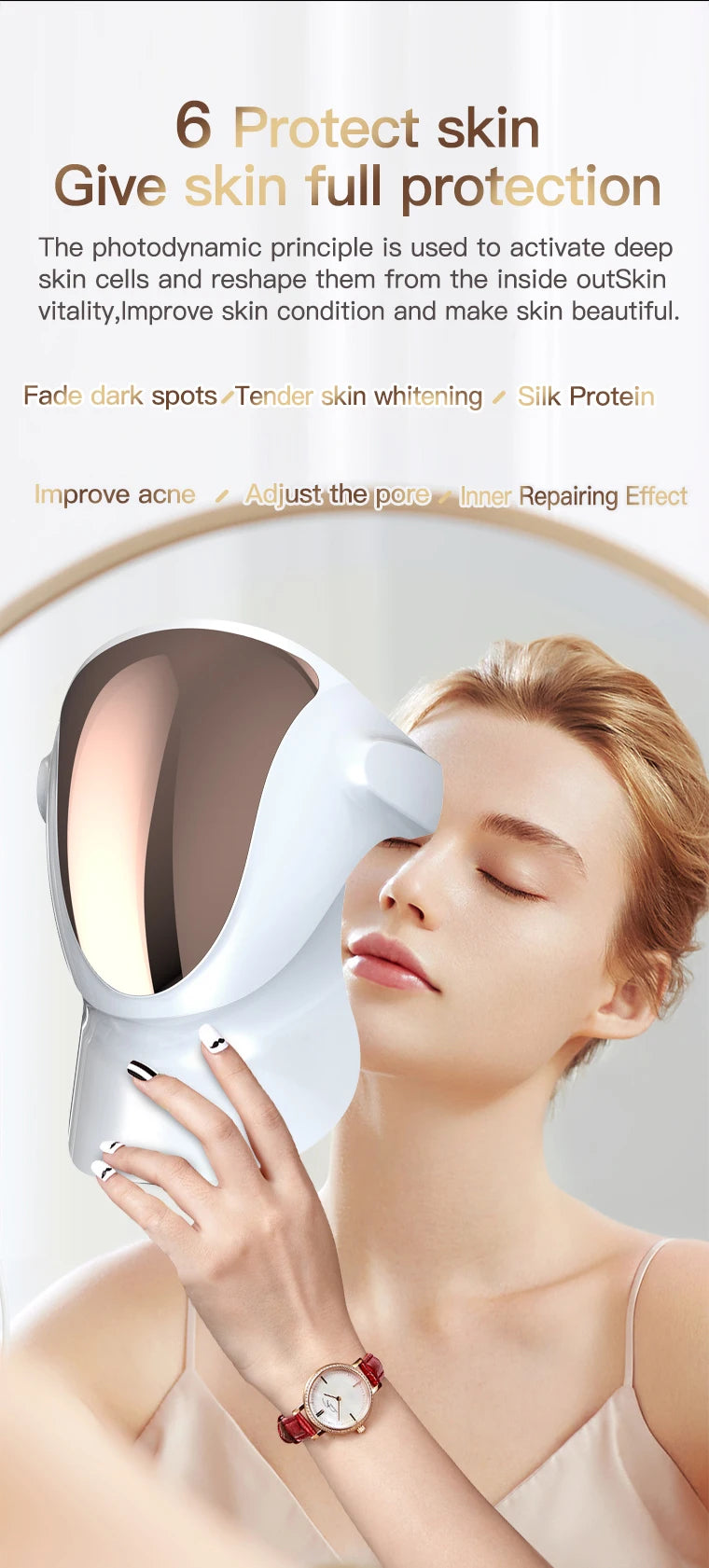 807 Nano Lamp LED Facial Mask With LED Light Therapy 3 Color Red Light Therapy Anti-Aging Mask Full Face With Neck Beauty Health
