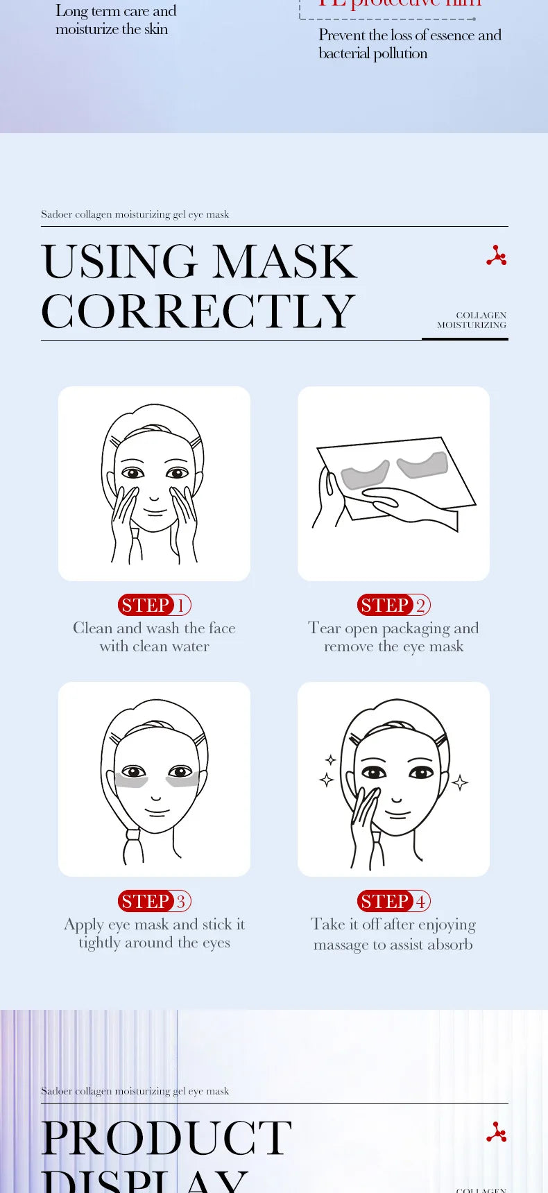 10pcs SADOER Hyaluronic Acid Collagen Face Mask For Forehead Eyes Cheek Moisturizing Firming Hydrating Facial Patches Skin Care