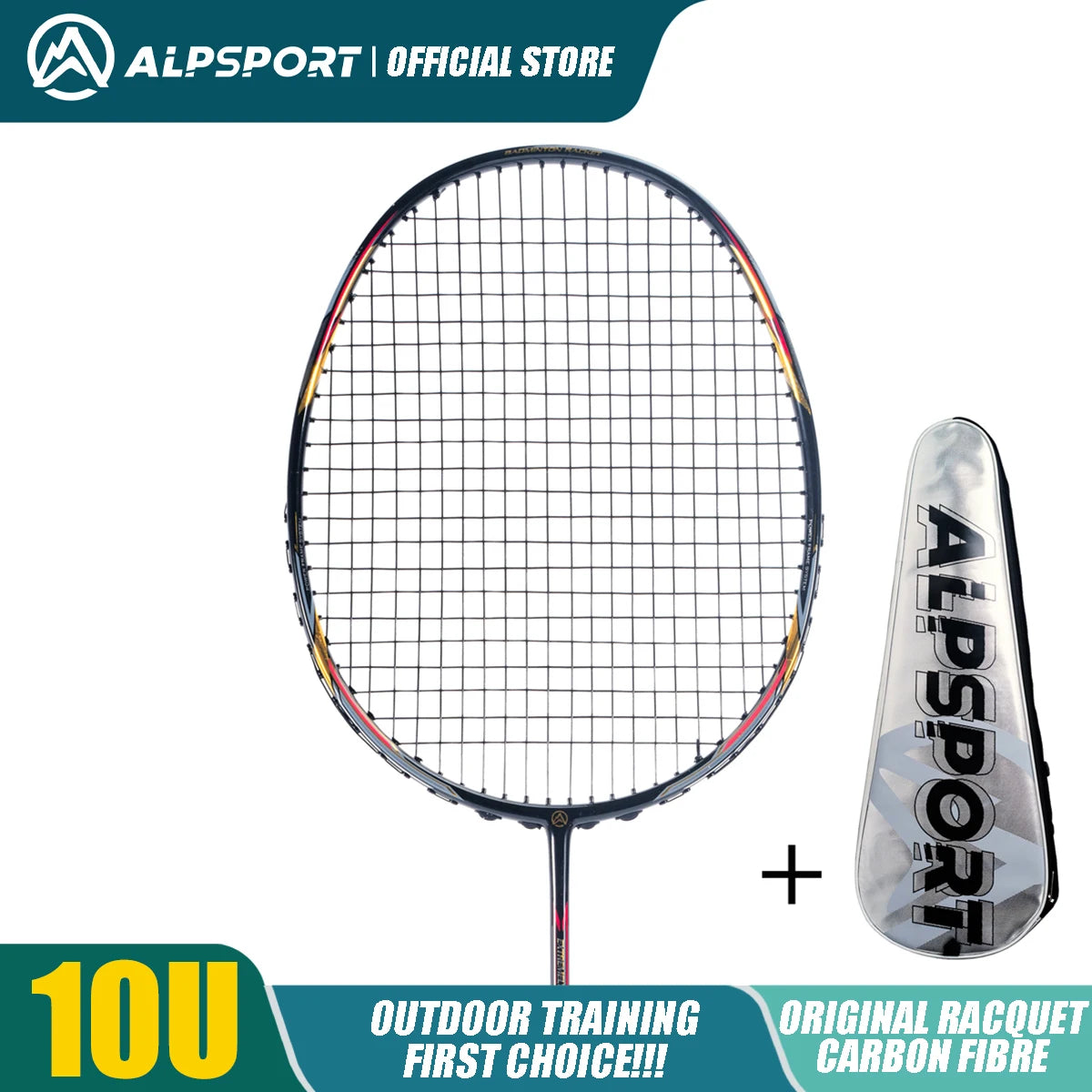 Alpsport AIR 10U Badminton Racket 52g Ultralight, HM Carbon Fiber & Titanium, 28lbs Fast Rebound for Pro Players