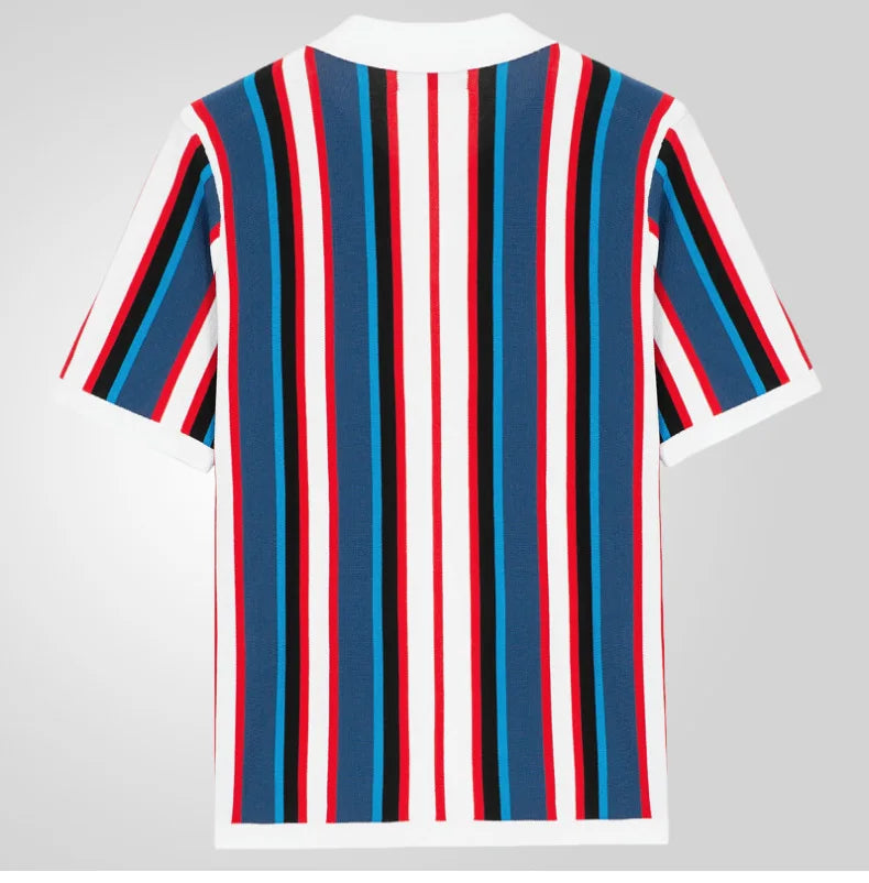 Polo Collar Striped Shirts Knitted Shirt Short Sleeve Single Breasted Casual Shirt Cardigan Loose Fit 2025 Spliced Pockets