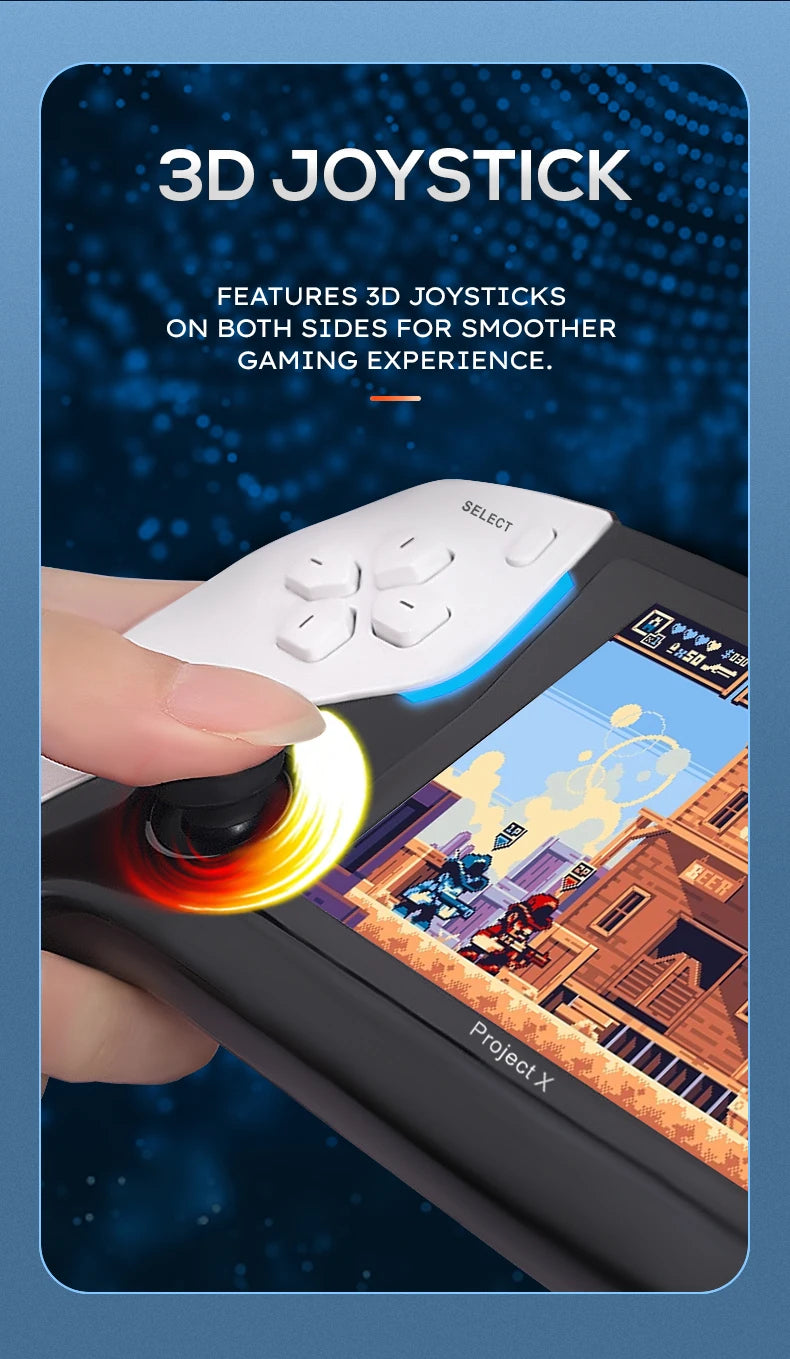 NEW Project X Portable Pocket Video Game Console 128G 40000+ Games 4.3” IPS Screen Support PS1 Retro Gaming Dual Speaker Stereo