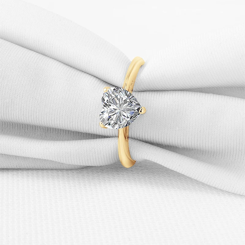 Lnngy 2024 Trend 10K Pure Gold Solitaire Rings Exquisite 7*7mm Heart Shaped Moissanite Rings For Couples Wedding Jewelry Gift
