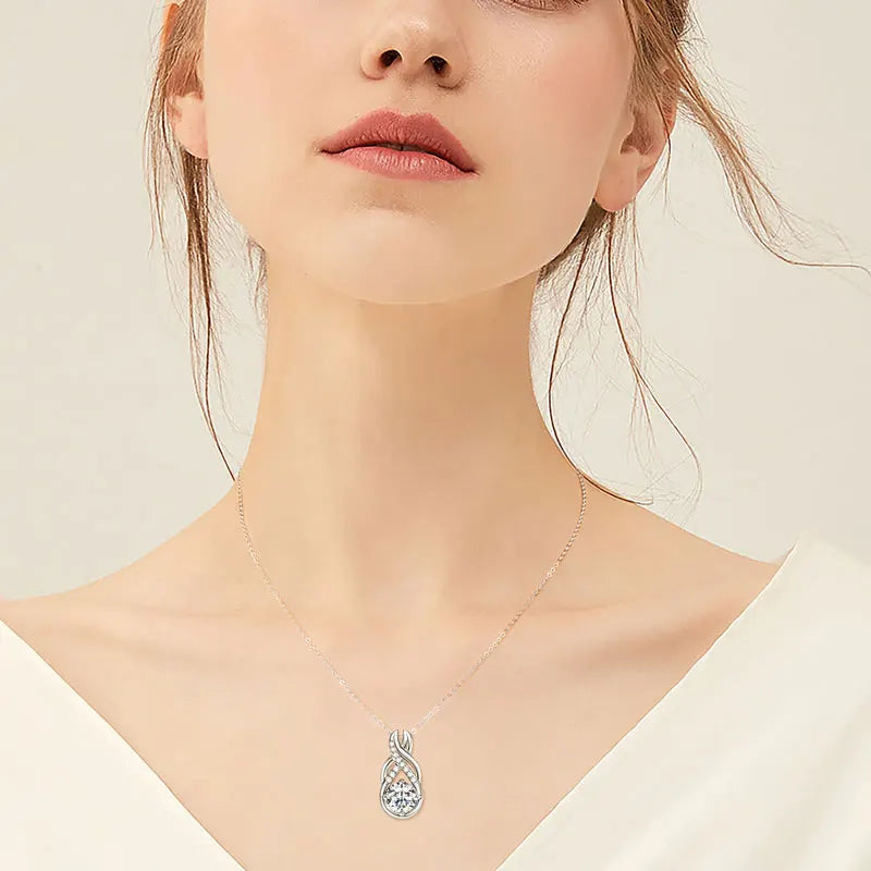 Anziw 8mm 2.0CT D Moissanite Jewelry Sets 925 Sterling Silver Luxury Infinity Necklace Earrings for Women Wedding Party Jewelry