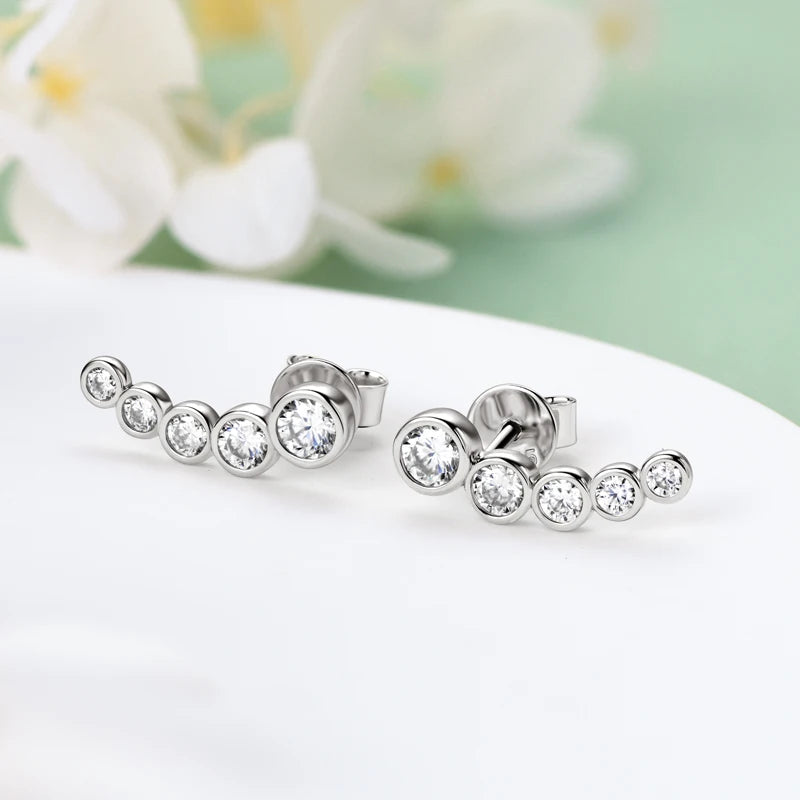 Lnngy One Row Bezel Moissanite Choker Necklace Climber Earring For Women 925 Sterling Silver Stud Earrings Necklaces Jewelry Set