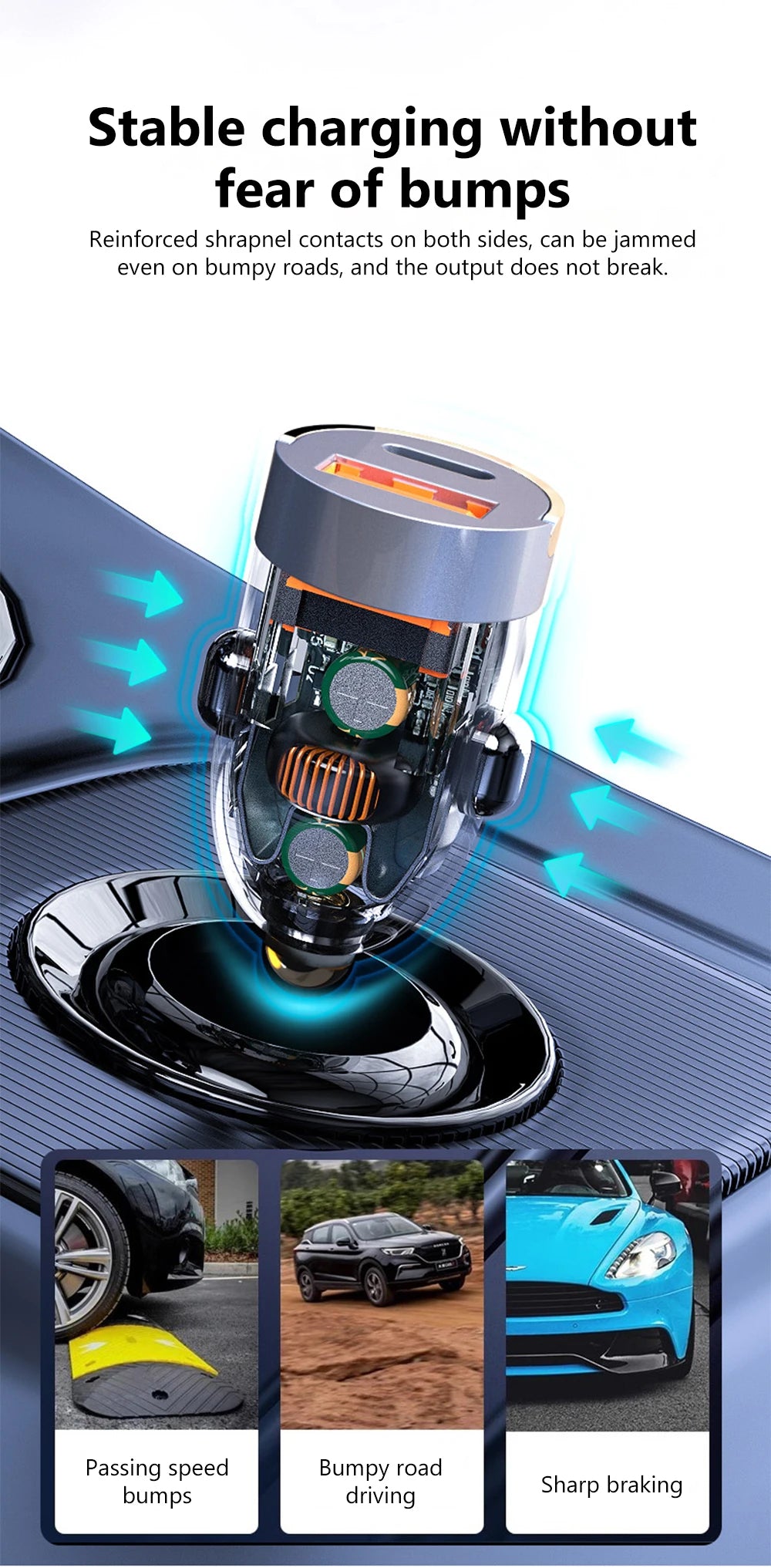 120W Transparent Invisible Pull Ring Car Charger USB Type C Fast Charging QC3.0 PD Phone Charger for iPhone Xiaomi Samsung