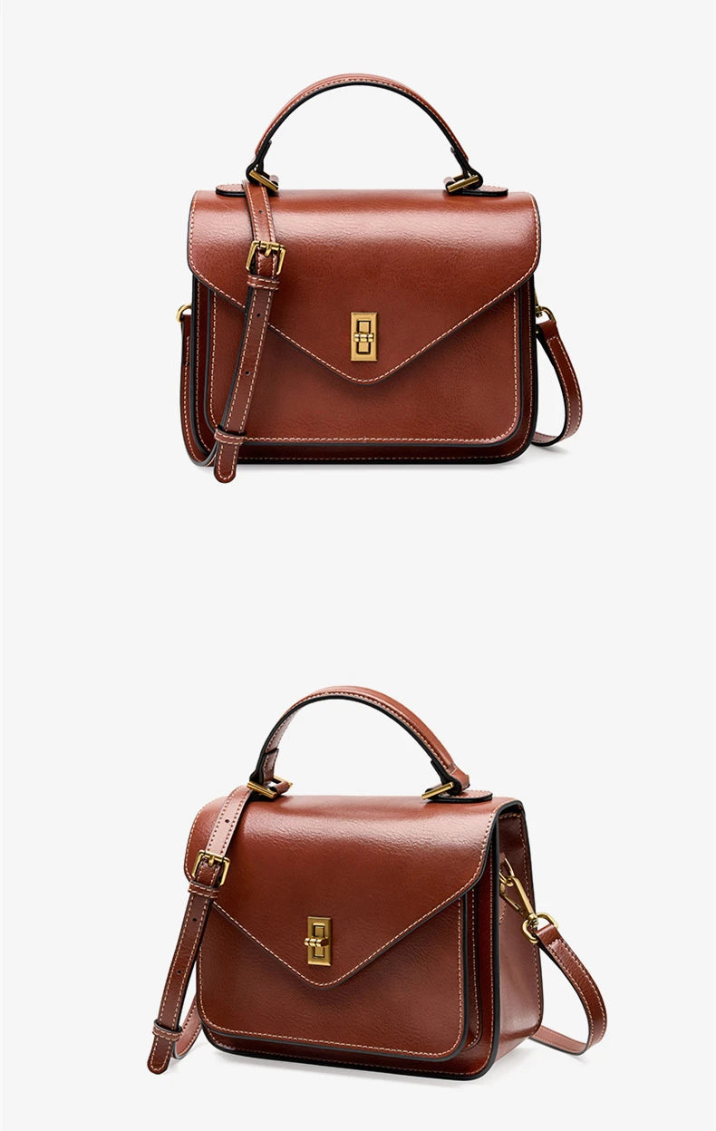Genuine Leather Women luxury bag high quality Simple vintage Fashion Postman handbags ladies 2025 shoulder green small bag